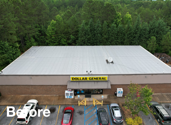 Aerial photo of a new commerical roof coating before application