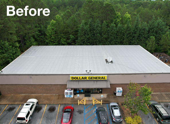 Aerial photo of a new commerical roof coating before application