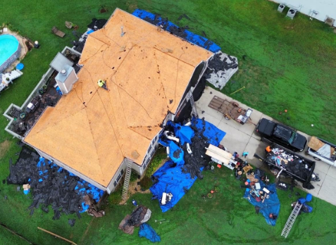 Cumming roofing overhead image of a roof being replaced in Cumming Georgia