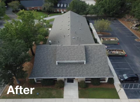 Photo of a gray asphalt commercial roof after roof replacement