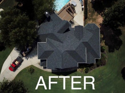 Bird view of a roof after a roof replacement