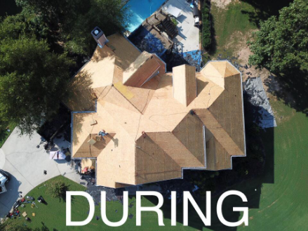 Bird view of a roof during a roof replacement