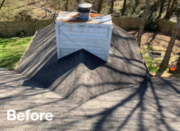 Photo of a gray asphalt residential roof before roof replacement