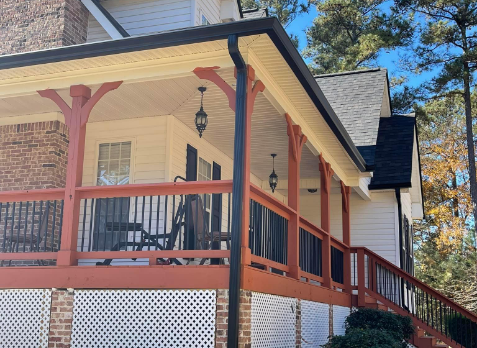 Overhead image of new gutters on a house in Kennesaw