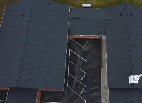 Overhead image of a shingle commercial roof in Trussville