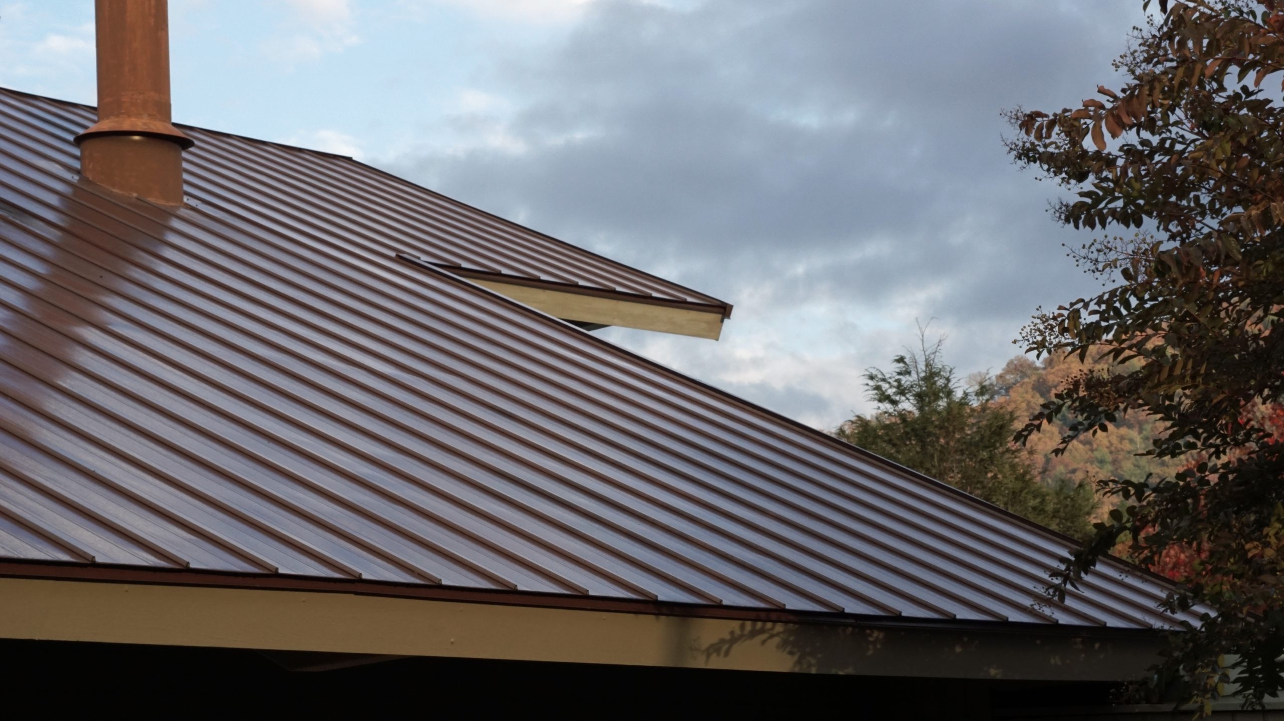 Image closeup view of a brown metal roof