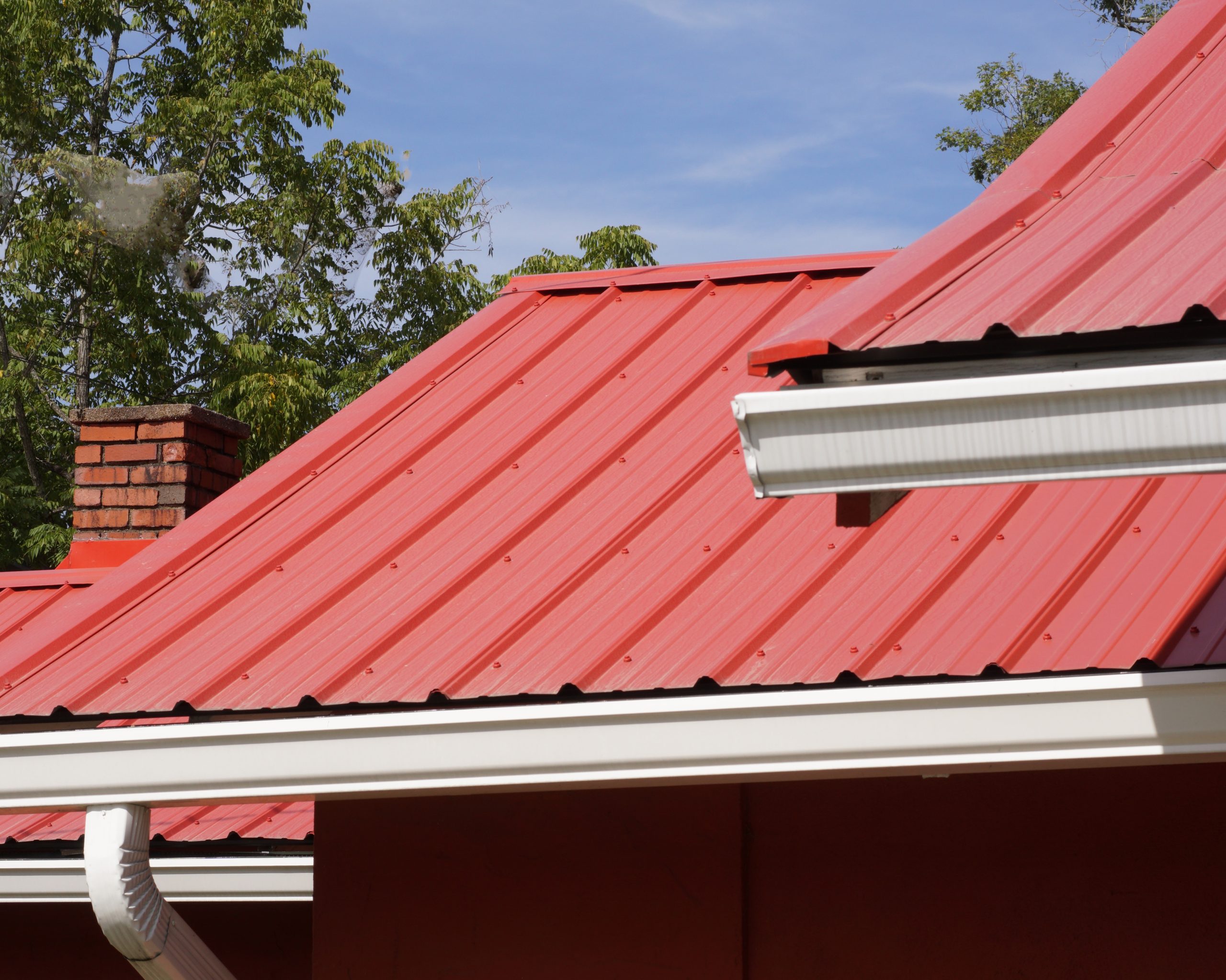 Image closeup view of a red metal roof