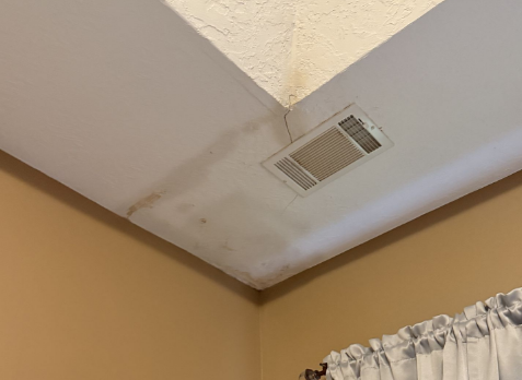Image of a roof leak stain on the ceiling of a roof