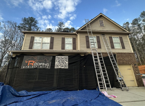 Residential roof during roof repair