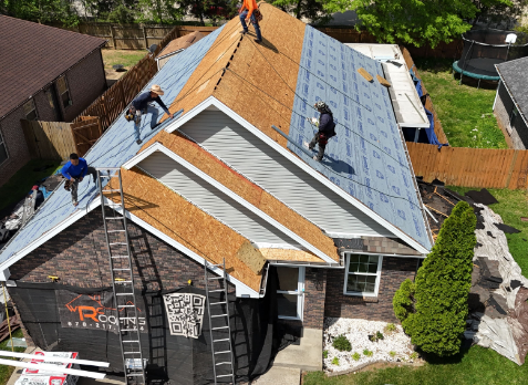 Photo of a Hoover home during a roof replacement