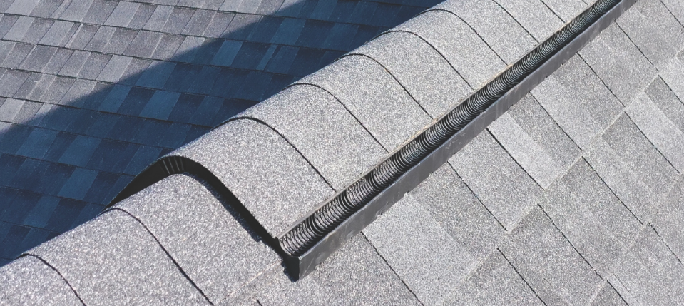 Up close image of a roof ridge vent