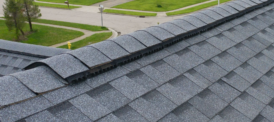 Up close image of a roof ridge vent