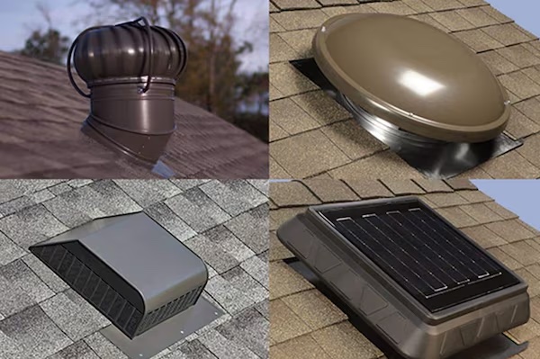 Four upclose images of different types of roof vents