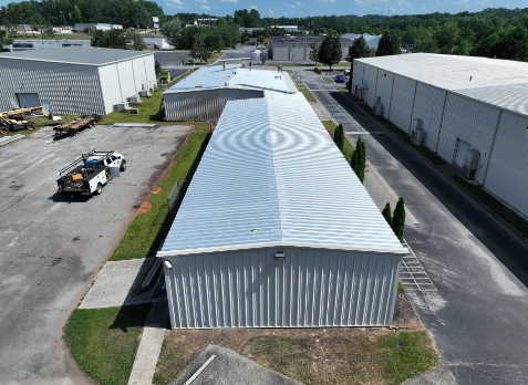Overhead Image of a metal roof after a commercial roof replacement
