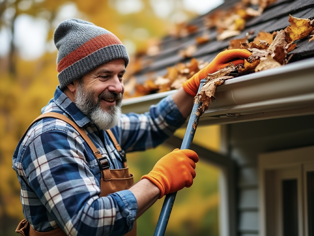 Image of a personn cleaning gutters