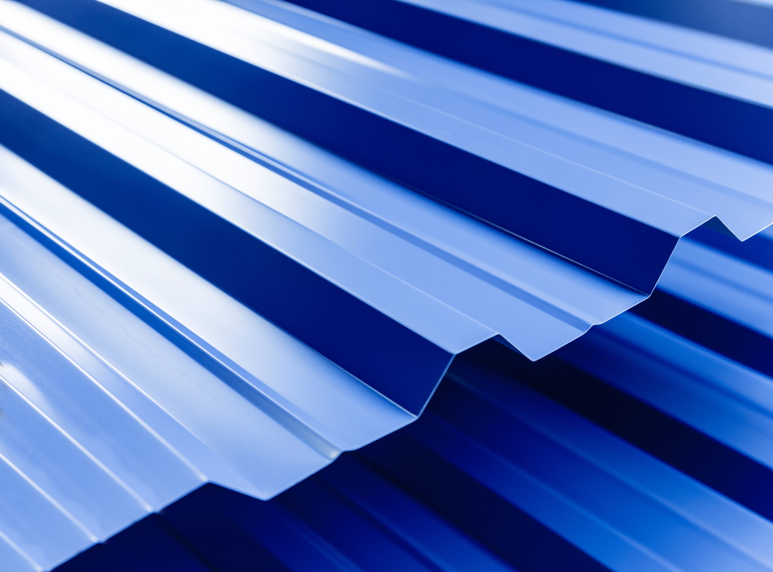 Image closeup view of a blue metal roof